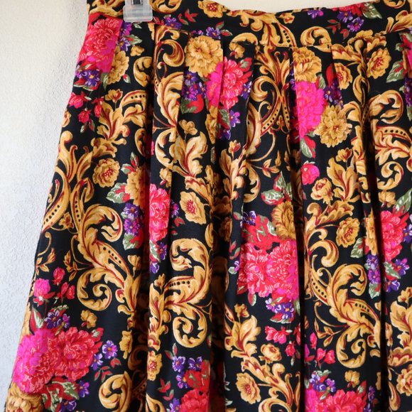 80's Herman Geist Pleated Romantic Floral Skirt - Picture 4 of 9